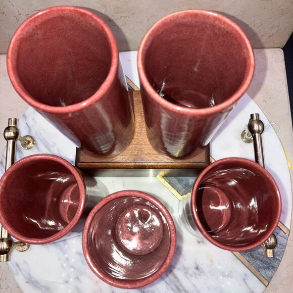 Set Of 5 Vintage Dryden Tall Cups # 4 Rose Mauve Hand Turned Pottery Hot Springs - Picture 8 of 13